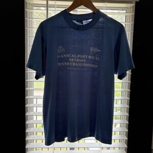 Vintage Paper Thin Burnout T-Shirt Size M 1980s Blue Single Stitch Screen Stars